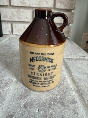 McCormack Two-Tone Brown Stoneware Bourbon 1/2 Pint Whiskey Jug